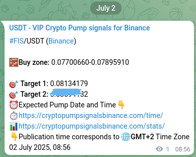 Binance trading signal confirmation for FIS pump, 02 July 2025, 08:58