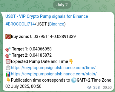 Crypto trading signal confirmation: BROCCOLI714 pump on Binance, 02 July 2025, 10:48