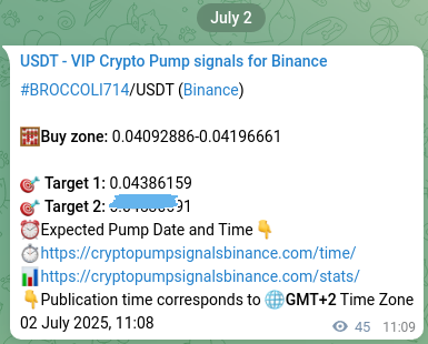 BROCCOLI714 signal verification on Binance, 02 July 2025, 12:22