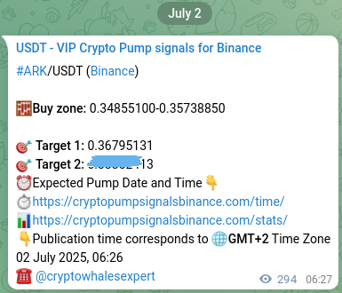 ARK pump signal verification from Binance, timestamp: 02 July 2025, 14:35