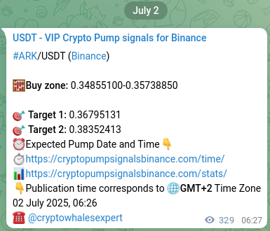 Binance exchange signal proof for ARK, 02 July 2025, 15:34