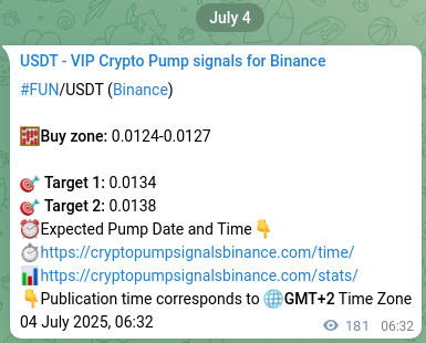 Binance signal verification for FUN pump, 04 July 2025, 11:34
