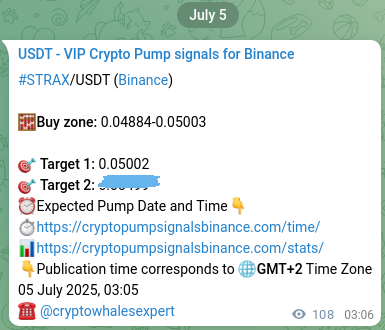Signal proof for STRAX pump on Binance at 05 July 2025, 03:59