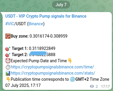 Crypto market signal proof: VIC pump on Binance, 07 July 2025, 17:20