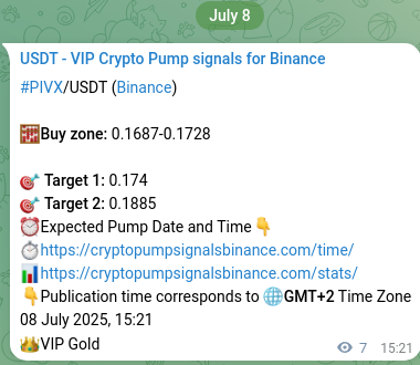 Binance exchange signal proof for PIVX, 08 July 2025, 15:32