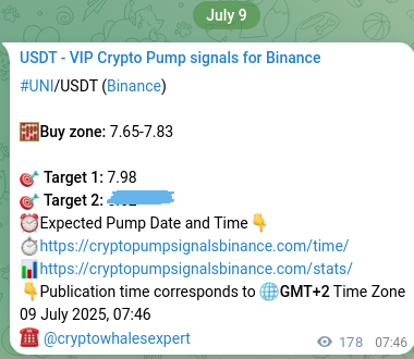 UNI pump signal confirmation from Binance, timestamp: 09 July 2025, 12:42