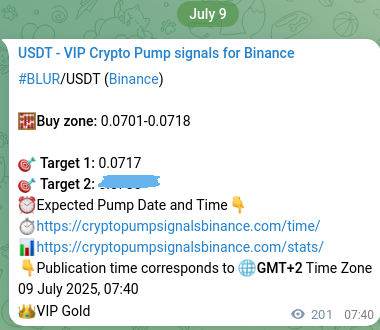 Crypto signal proof: BLUR pump on Binance, 09 July 2025, 13:13