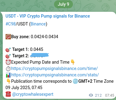 Live proof of C98 pump signal on Binance, 09 July 2025, 13:37