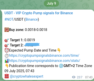 Binance pump signal confirmation for NOT at 09 July 2025, 14:18