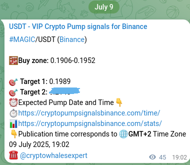 Binance signal proof for MAGIC, 09 July 2025, 20:18