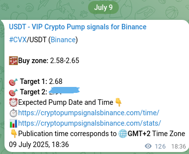 Crypto trading signal confirmation: CVX pump on Binance, 09 July 2025, 22:06