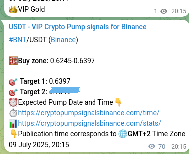 Pump signal proof for BNT on Binance at 09 July 2025, 22:09