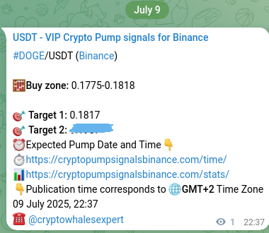 Binance signal proof for DOGE, 09 July 2025, 22:40
