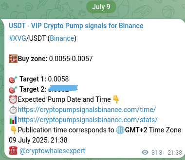 Proof of XVG pump signal on Binance at 10 July 2025, 06:21