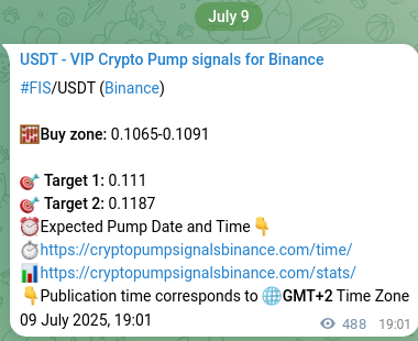 FIS pump signal confirmation from Binance, timestamp: 10 July 2025, 08:35