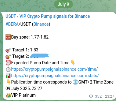 Trading signal confirmation: BERA pump on Binance at 10 July 2025, 09:12