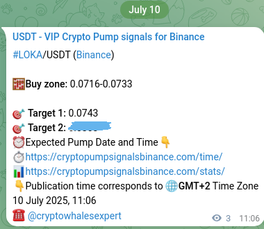Crypto market signal confirmation: LOKA pump on Binance, 10 July 2025, 11:11