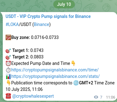 Crypto trading signal confirmation: LOKA pump on Binance, 10 July 2025, 11:17