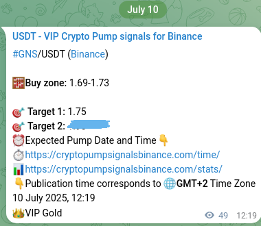 Binance trading signal verification for GNS, 10 July 2025, 13:40