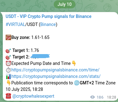 Binance signal verification for VIRTUAL pump, 10 July 2025, 23:35