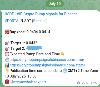 Crypto trading signal verification: PORTAL pump on Binance, 10 July 2025, 23:37