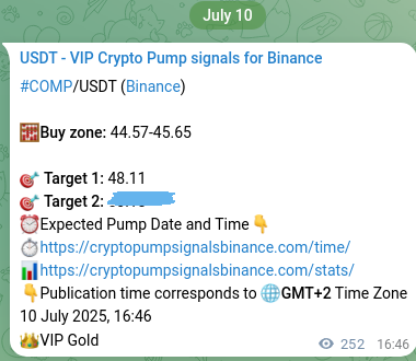 COMP pump verification image from Binance, 10 July 2025, 23:46