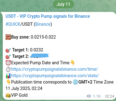 View the trading signal verification for QUICK pump from Binance, 12 July 2025, 09:23 Trading signal verification: QUICK pump from Binance, 12 July 2025, 09:23