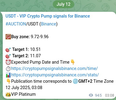 Signal verification: AUCTION pump on Binance at 13 July 2025, 05:22