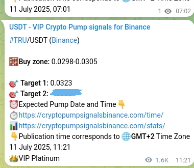 Binance signal verification for TRU pump, 13 July 2025, 08:23