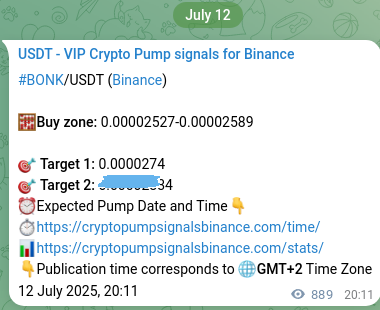 Crypto market signal proof: BONK pump on Binance, 13 July 2025, 20:53