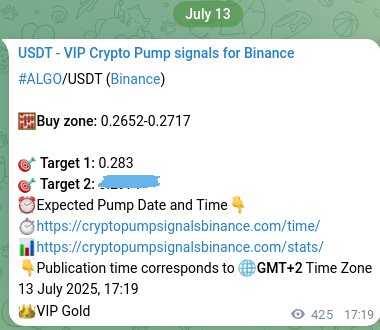 Verification image for ALGO pump signal on Binance at 14 July 2025, 05:07