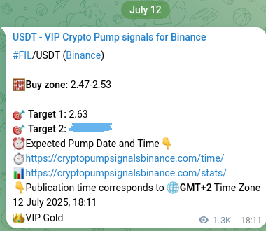 Real-time verification of FIL pump signal on Binance, 14 July 2025, 06:20