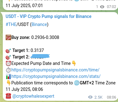 Binance signal proof for THE, 14 July 2025, 06:32