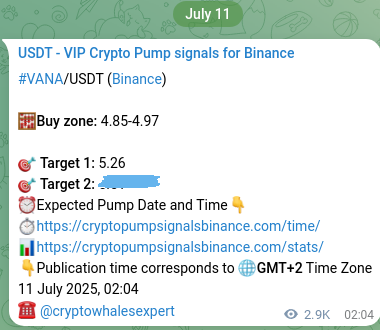 Trading signal confirmation: VANA pump on Binance at 14 July 2025, 09:34