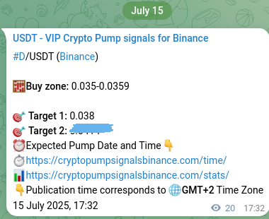 Binance signal verification for D pump, 15 July 2025, 18:04
