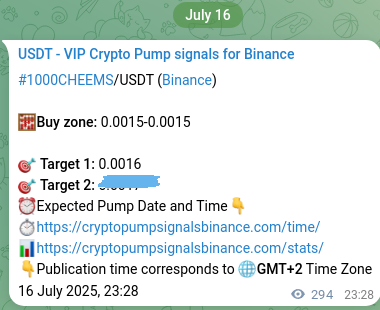 Binance pump signal data for 1000CHEEMS at 17 July 2025, 07:38