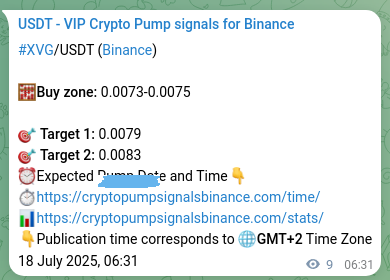 Binance trading signal proof for XVG pump, 18 July 2025, 06:45 Binance trading signal proof for XVG pump, 18 July 2025, 06:45