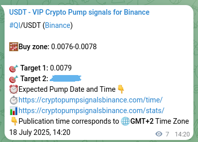 Confirm the crypto trading signal for QI pump on Binance, 18 July 2025, 14:31 Crypto trading signal confirmation: QI pump on Binance, 18 July 2025, 14:31