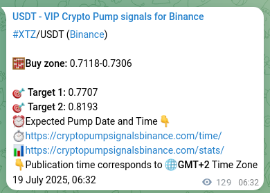Trading signal verification: XTZ pump from Binance, 19 July 2025, 10:07