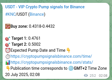 Binance pump signal verification for KNC at 20 July 2025, 09:08