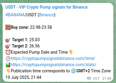 Market signal authentication: BANANA on Binance at 20 July 2025, 15:52