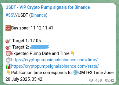 Proof of SSV pump signal on Binance at 20 July 2025, 18:41