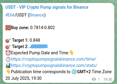 Signal verification: DIA pump on Binance at 20 July 2025, 19:32