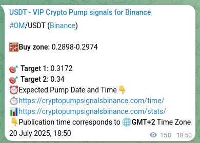 OM pump signal confirmation from Binance, timestamp: 20 July 2025, 23:00