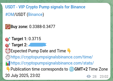 Crypto signal proof: OM pump on Binance, 20 July 2025, 23:49