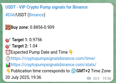 Binance trading signal proof for DIA pump, 21 July 2025, 04:01