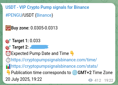 Crypto trading signal proof: PENGU pump on Binance, 21 July 2025, 06:48