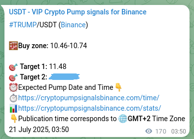 Verification image for TRUMP pump signal on Binance at 21 July 2025, 08:33