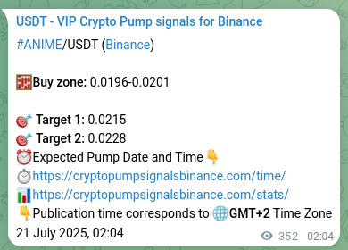 ANIME pump verification image from Binance, 21 July 2025, 11:50
