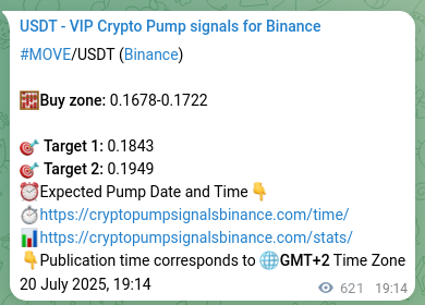Authenticated proof of MOVE's pump signal on Binance, 21 July 2025, 12:28